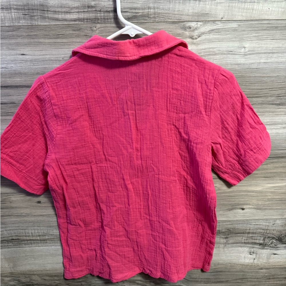 NWT Sincerely Jules 100% cotton hot pink short sleeve button down - Picture 5 of 6